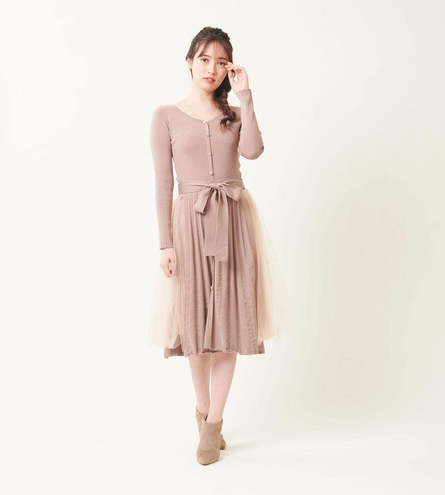 サイドチュールニットワンピース ワンピース Outlet アウトレット Laisse Passe レッセ パッセ 公式オンラインストア