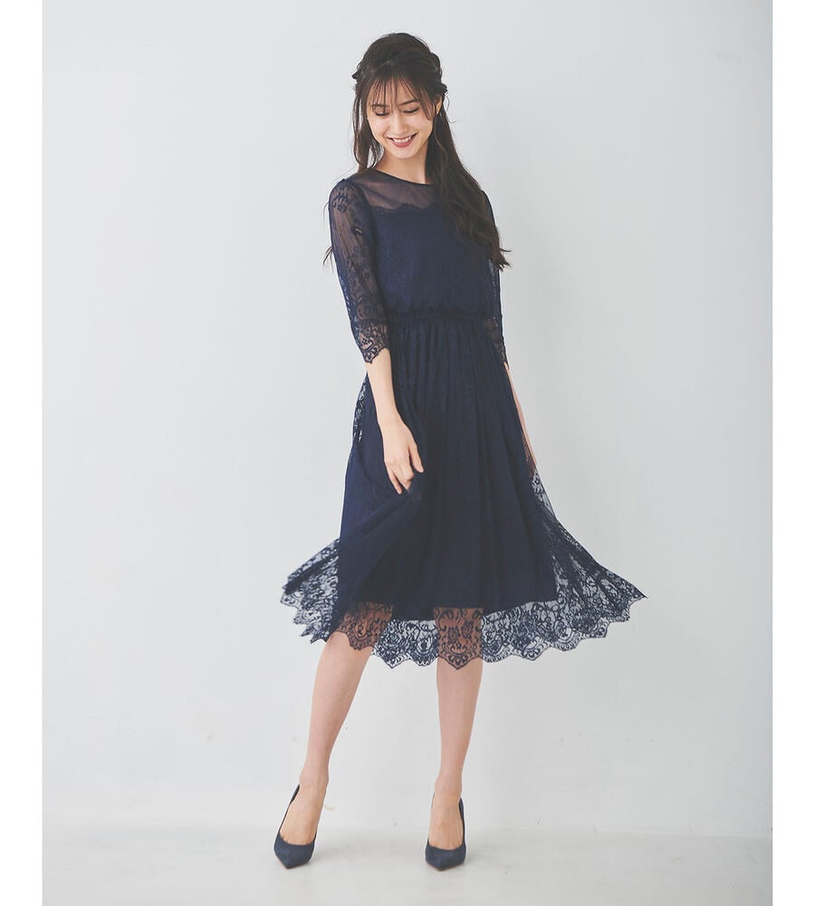 シアー総レース膝丈ドレス ドレス Outlet アウトレット Laisse Passe レッセ パッセ 公式オンラインストア