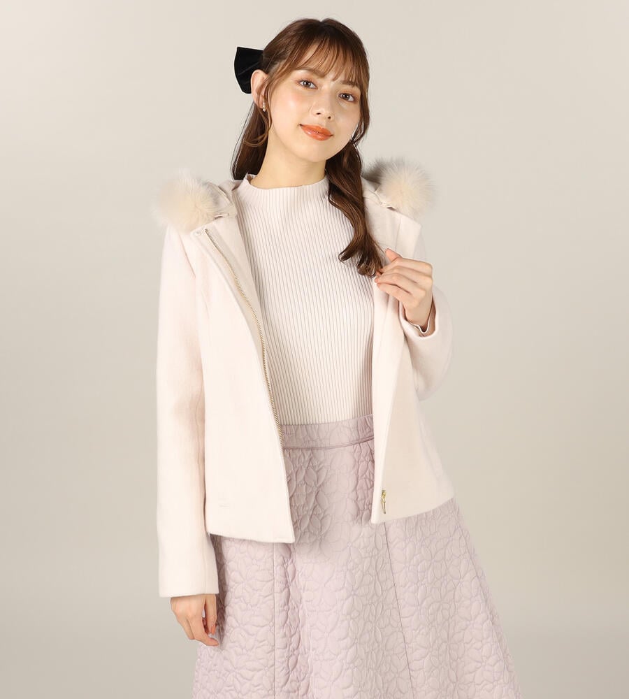 LAISSE PASSE ショートコート ホワイト フード付き ビジュー